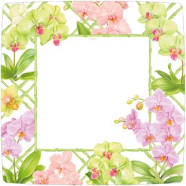 Caspari Orchid Conservatory Square Dinner Plates -8 Paper Plates per Pack, 4 PACKS