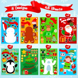 Max Fun 48 Pack Christmas Stickers for Kids Christmas Party Games Stickers Crafts Santa Snowman Reindeer Gingerbread Christmas Tree Face Stickers for Xmas Party Favors Gifts for Kids