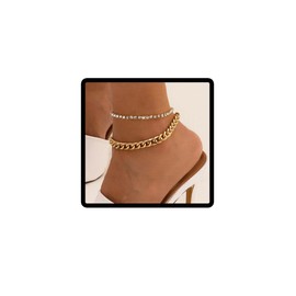 Clataly Cuban Anklet Bracelets Double Layer Crystal Anklets Beach Foot Jewelry for Women (Gold)