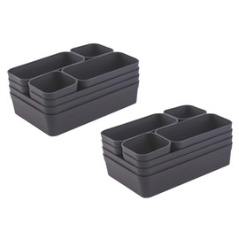 1 x Drawer Organiser Set, 16 Pieces, Colour: Anthracite, Universally Adjustable, Storage Box, One Piece, Separation System, Utensils, Storage, Living Room, Bathroom, Plastic, BPA Free