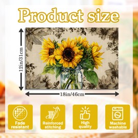 Vintage Sunflower Vase Placemats Set of 6, Flower Floral Linen Place Mats Washable Stain Resistant Table Mats for Home Party Kitchen Dining, 12x18 Inch