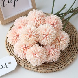 Artificial Flowers Chrysanthemum Ball Flowers Bouquet 10pcs Present for Important People Glorious Moral for Home Office Coffee House Parties and Wedding (Champagne)