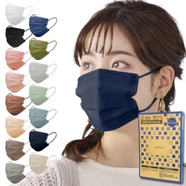 Iris Ohyama APN-60LXN Mask, Non-woven Fabric, Pleated Mask, Color Mask, Skin-Tone Mask, Regular Size, Face Slimming, Cheek Mask, Stylish, Gentle on Ears, Quantity: 60, Night Blue
