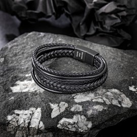 Speroto Men's Premium Leather Bracelet in Black and Brown, Magnetic Clasp Made of Stainless Steel, Great Gift Idea for Men, Leather