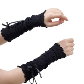 TOMETO STAR Y2k Harajuku Arm Warmers for Women Solid Goth Rave Grunge Punk Emo Vintage Gothic Cute Japanese Fingerless Arm Sleeves Bowknot Dance Evening Wedding, Black