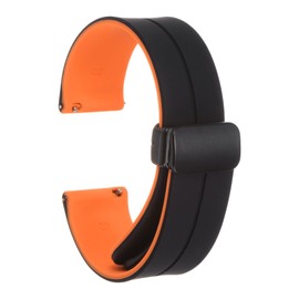 QUARKZMAN Magnetisches Silikon Uhrenarmband 20mm Schnellwechsel Weiches Gummi Wasserdichtes Ersatzarmband mit schwarzem Metall-Faltschließe für Männer und Frauen, Schwarz/Orange