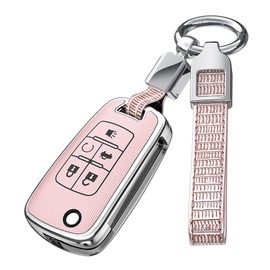 ontto 5 buttons Car Key fob Cover fit for Chevy Equinox Camaro Cruze Malibu Sonic Volt Park Impala Buick Encore Regal Opel Vauxhall Smart Key holder case Shell keyring keychain accessories Pink