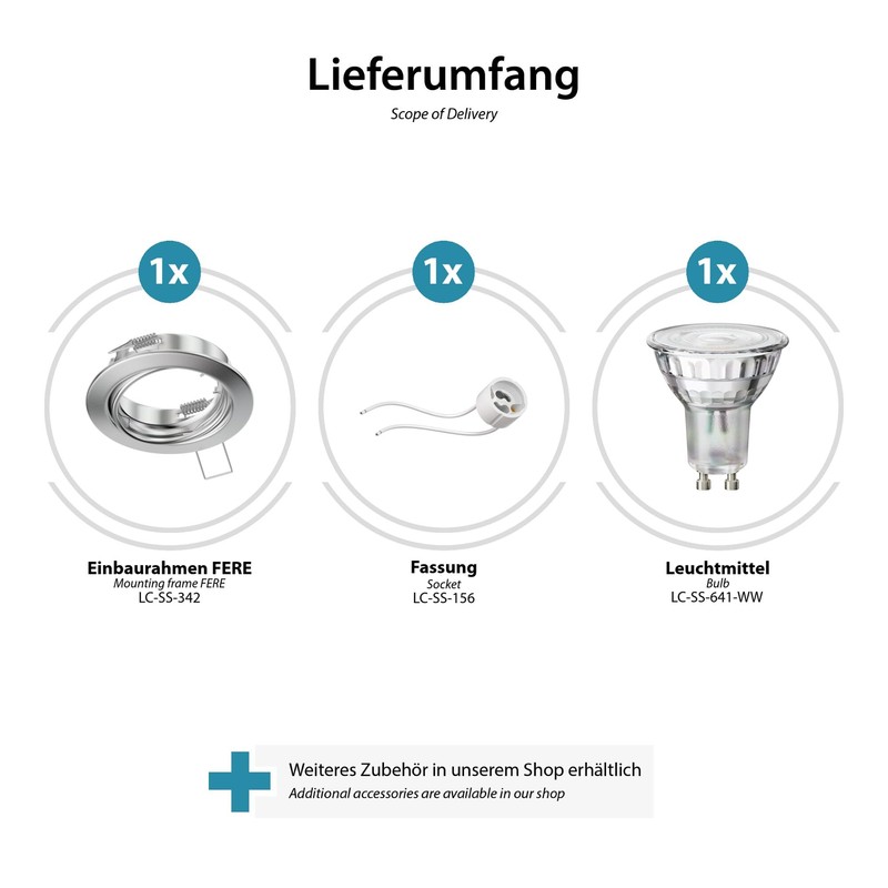 ledscom.de FERE Recessed Ceiling Spotlight Fitting Frame Chrome Matt Swivelling