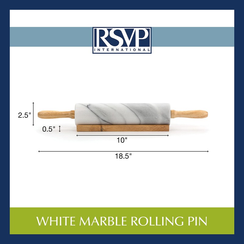 RSVP International RPW-10 White Marble Rolling Pin for Baking &