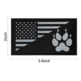 ZESION 2Pcs Reflective American Flag(with Dog Tracking Paw) Patches Set, Tactical US Flag Patches Full Embroidery Military Patch for Caps Bags Vests Military Uniform
