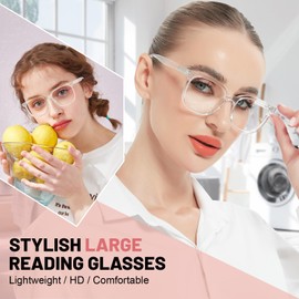 MARE AZZURO Large Reading Glasses 1.5 Women, Transparent Big Readers 150, Clear Frame Reading Glasses 1.00 1.25 1.50 1.75 2.00 2.25 2.50 2.75 3.00 3.50