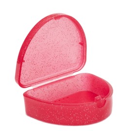 Slim Orthodontic Dental Case - Colour & Glitter Choices for Retainers, Bleaching Trays, Dentures & More (Glitter Red)