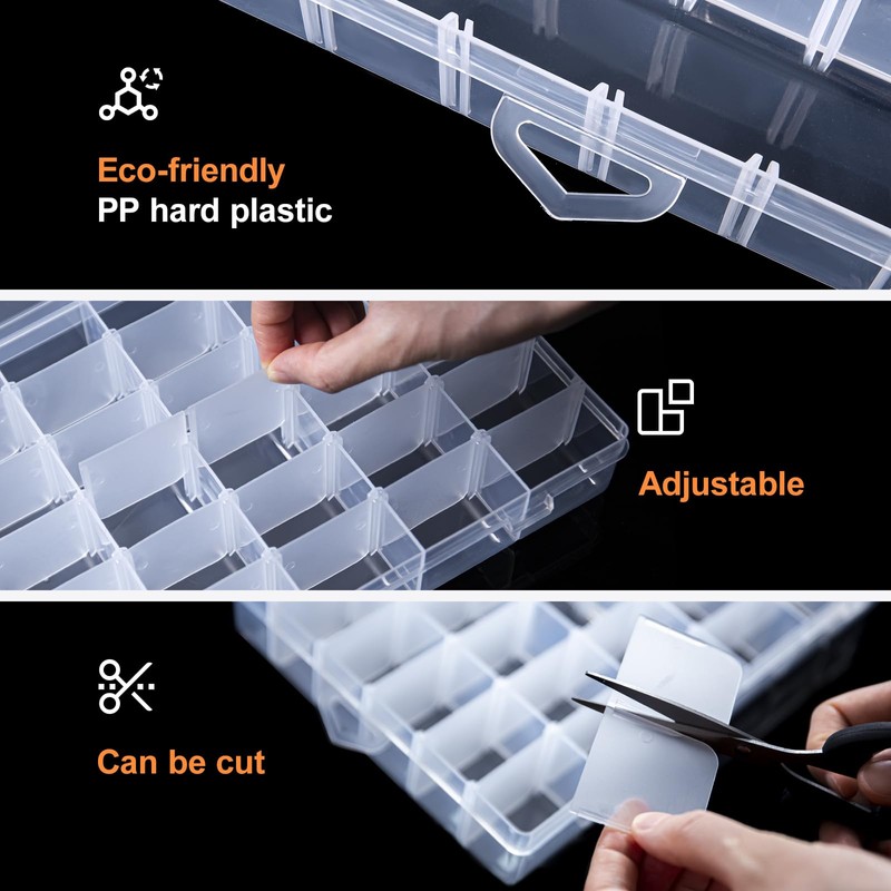 Gospire 2PCS 36 Grids Clear Plastic Jewelry Box Organizer Storage