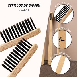 NOVOTEND - 5 Pack Cepillo de dientes de bambu cerdas suaves - Cepillos de dientes Biodegradables y Ecológicos de Bambu - Paquete con 5 piezas de cepillo de dientes de bambo libre de BPA