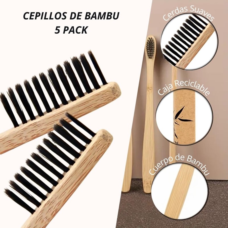 NOVOTEND - 5 Pack Cepillo de dientes de bambu cerdas