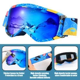 Kids Ski Goggles Anti-Fog Cartoon Snow Snowboard Glasses for Girls Boys Youth (Kids-Blue)