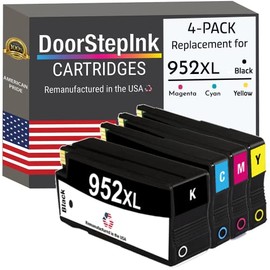 DoorStepInk Remanufactured in The USA Ink Cartridge Replacements for HP 952 XL 952XL Black, Cyan, Magenta, Yellow 4 Pack for Printers HP Officejet Pro 7740, 8710, 8715,