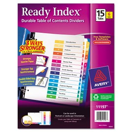 Avery Ready Index Table of Contents Paper Dividers, 1-15 Tabs, Multicolor, 6 Sets/Pack (11197)