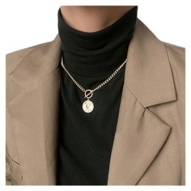 Andelaisi Boho Coin Necklace Choker Vintage Toggle Necklace Round Disc Necklace Minimalist Head Coin Pendant Necklace Chain Jewelry for Women and Girls