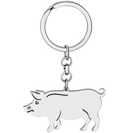 BAMAY Couples Pig Keychain Stainless Steel Cute Piggy Keyring Gifts for Women Girls Lovers Car Key Handbag Charms Decorations (Silver)
