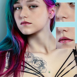 MJust 8pcs G23 Solid Titanium Nose Studs 20G L Shaped Nose Ring Studs Star CZ Nose Piercing Studs for Women and Men Nick-Free Hypoallergenic Nose Studs for Sensitive Skin Gold