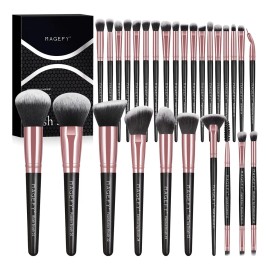 MAANGE set 28 brochas de maquillaje profesional con estuche brocha color negra y oro rosa