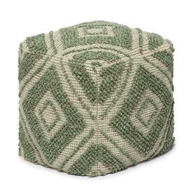 REDEARTH · Tufted Pouf Ottoman with Filler Textured Storage Cube Bean Bag Pouffe Footrest for Living Room, Bedroom, Nursery, Kidsroom; 100% Cotton (17.5"X17.5"X17.5", Solitaire Lozenge Kiwi)