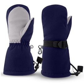 ROUDJER Toddler Mittens, Winter Outdoor Waterproof Snow Ski Warm Toddler Gloves for 2-4 Years Boys and Girls (Navy)