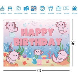7x5ft Axolotl Birthday Backdrop Banner Axolotl Happy Birthday Backdrop for Girls Kids Axolotl Birthday Decorations Photography Background Axolotl Party Supplies Party Favors