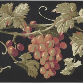 CONCORD WALLCOVERINGS ™ Classic Grapes Wallpaper Border, Featuring Purple and Green Fruits on a Marron Background, Colors Green, Purple and Black, Size 7 Inches by 15 Feet EP7227B