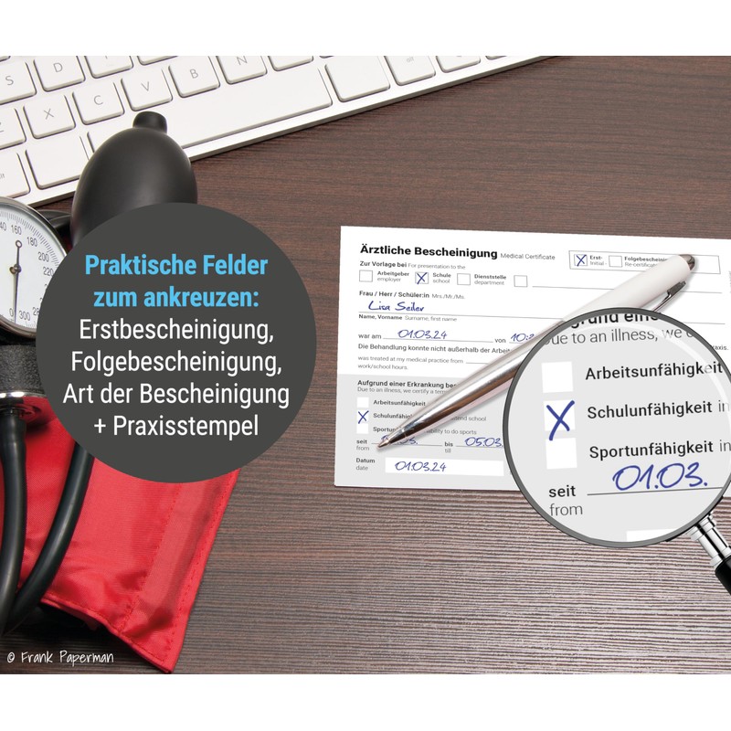 Frank Paperman® 150 x medical certificates, 3 x pads of
