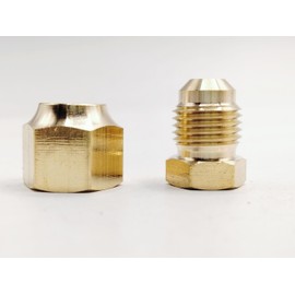 Solid Brass SAE 45 Degree 5/16'' Flare Female Male Cap Plugs for Refrigeration Pipe HVAC System and mini split valve adapter and Gas Line (Pack of 4)
