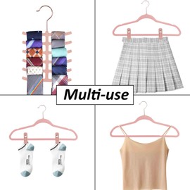 VECELO Premium Velvet Suit Heavy Duty(30 Pack) -Non Slip & Space-Saving Clothes Hangers with 6 Finger Clips & Tie Rack Excellent for Men and Women(Pink)