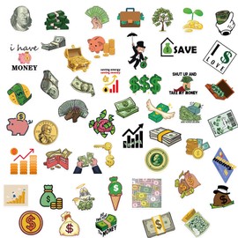 50pcs Funny Money Meme Stickers - Cool Money Meme Stickers for Kids Teens Adults, Vinyl Waterproof Decals for Water Bottle Journaling Scrapbooking Laptop