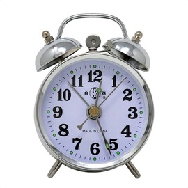 Starlet24 10cm Retro Uhr Aufziehwecker Glockenwecker Nostalgie Retro Doppelglocken Wecker silberfarben (#867)