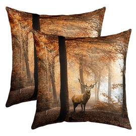 Forest Deer Cushion Cover, Brown Elk, Decorative Cushion 50 x 50 cm for Sofa, Bedroom, Decorative Natural Forest Animal Motif, Set of 2 Cushion Covers, Deer Pattern Cushion Cover, Microfibre Sofa