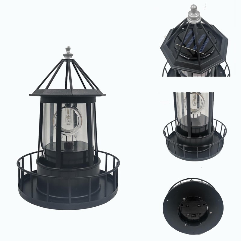 LIFTATAPA LED Solar Powered Lighthouse, 360 Degree Rotating Lighthouse Lamp,