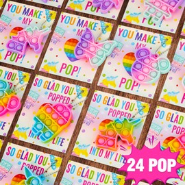 Valentines Day Gifts for Kids - 24 Valentines Cards with Pop Bubbles Bulk- Valentine Exchange for Girls Boys School Class Classroom Fidget Toys Party Favors