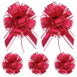 5 PCS 8.6 in(22cm) Large Red Bows for Gift Wrapping Red Pull Bow for Gift Wrapping Baskets Wedding or Flower Decorations, Valentines Day Birthday Gift Decorations