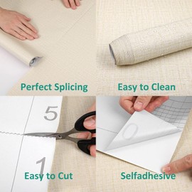 TANONE Cream Linen Wallpaper PVC Self-Adhesive Peel and Stick DIY Wallpaper Faux Imitation Cloth Vinyl Film Wall Sticker Solid Color Decorate Furniture Bedroom (15.8 in X 197 in)