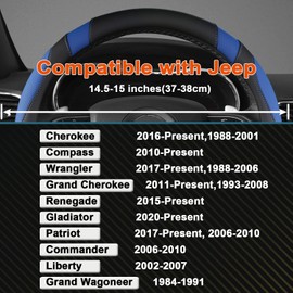West Llama Customized Auto Car Steering Wheel Cover for Jeep 14.5-15 inches, Steering Wheel Cover for Jeep (Black+Blue - Standard Size)