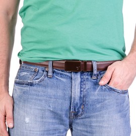 Mission Belt Men's Ratchet Belt - 35mm Brown Buckle/Chocolate Brown Leather, Large (36-38)