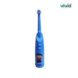 Kids Battery Powered Electric Toothbrush with Extra Soft Bristles Brush Head, Rotating Speed 5000 Times/Minute, Soft End Rounded Bristle, For Children age 3+, KiddyCare, by Vivid (Blue)