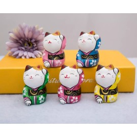 THY COLLECTIBLES Hand Painted Feng Shui Mini Maneki Neko Lucky Cat Green...
