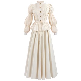 FCCAM Victorian Dress for Women 2-Pieces 1800s Edwardian Dress Ball Gown Renaissance Costume L