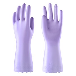 Mr.Panda 2 Pairs Skin-Friendly Flocked Cotton Liner Cleaning Gloves Medium, Reusable Dishwashing Gloves for Washing Dishes, Kitchen, Shimmering Pink