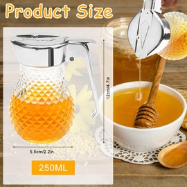 TNSLAND Honey Jars 8 Ounces, Syrup Dispenser Honey Jars, Honey Dispenser with Handle, Versatile Oil Bottle, Transparent Honey Jars for Kitchen Tools, Caramel Syrup Oil (250 ml)