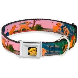 Buckle-Down Dog Collar Seatbelt Buckle Lion King Simba Nala Growing Up Scenes, Multi Color, 1.5"" Wide - fits 18-32"" Neck - Large (DC-WDY039-WL)