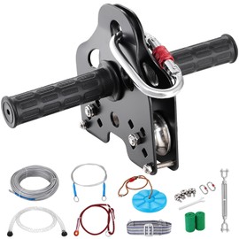 Happybuy 80 ft Zipline Kit for Kids & Adults, 500 lb Capacity, Backyard Outdoor Play, Quick Setup, Stainless Steel, Spring Brake, Safety Harness, Seat