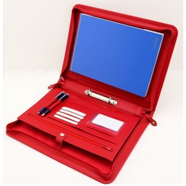 Pu Business Leather Portfolio A4 Presentation Padfolio A4 Conference Folder 2 Ring binder Organiser (Red)